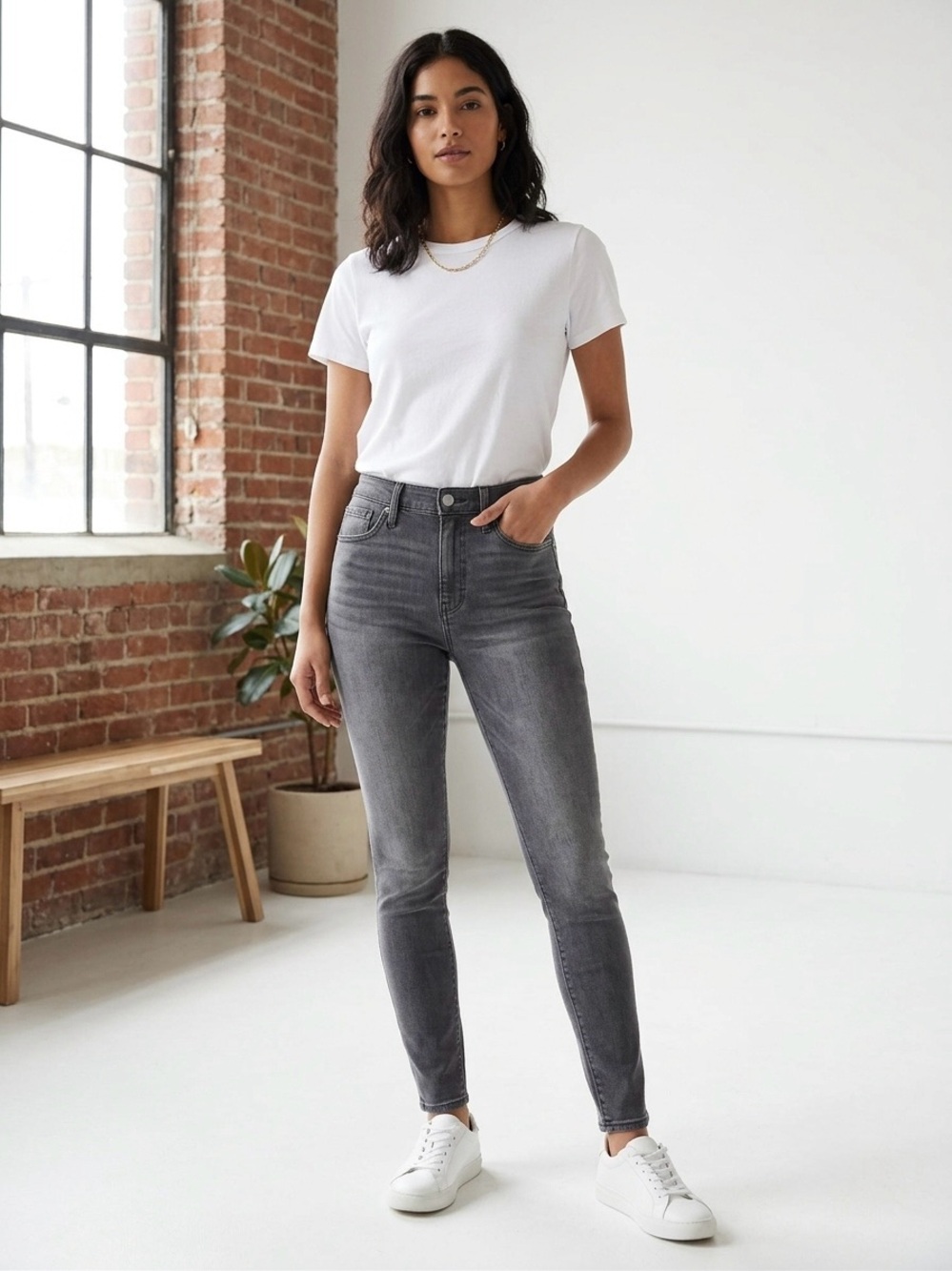 Madewell High Rise Skinny Jeans Washed Faded Grey Black Denim Size 29